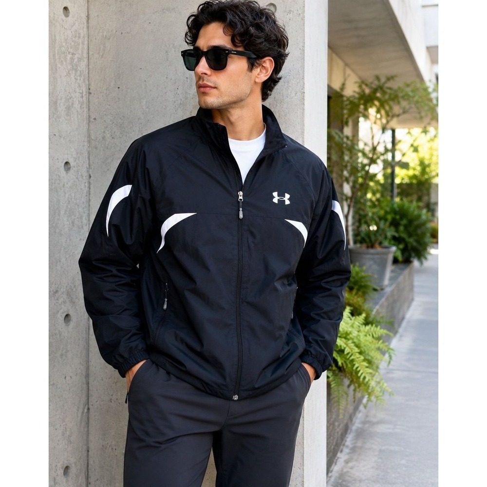 Under Armour Black Fleece Lined Full Zip Windbreaker Jacket Men's XL